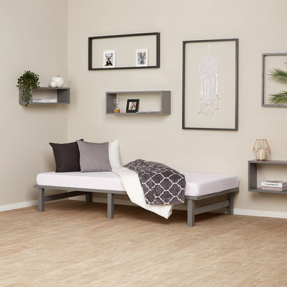 Palettenbett 90x200 cm Grau | Einzelbett | mit Lattenrost | Holz | Kind Jugend Gast