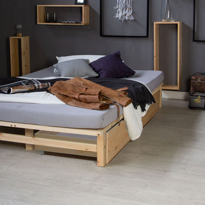 Bettkasten 2er Set Holz Aufbewahrung mit Rollen Bettschublade Auszug Box Natur