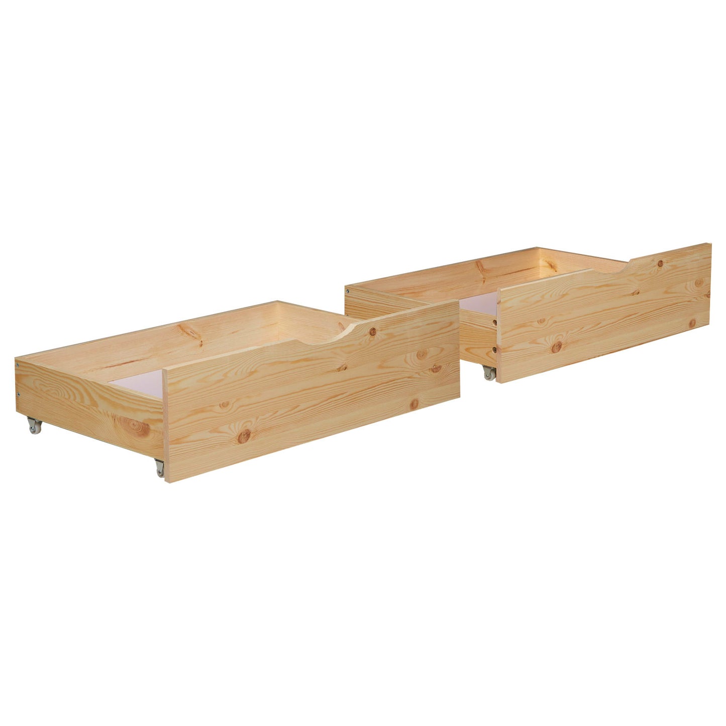Bettkasten 2er Set Holz Aufbewahrung mit Rollen Bettschublade Auszug Box Natur