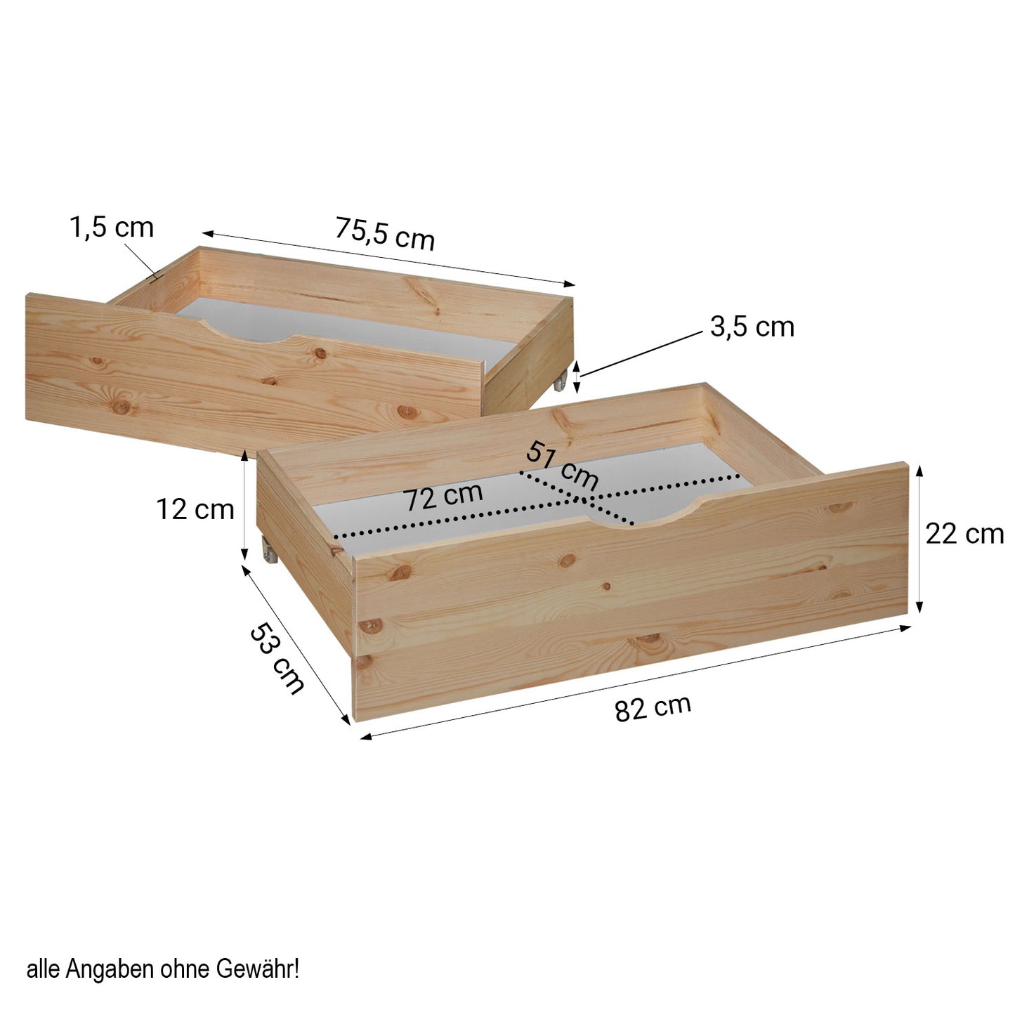 Bettkasten 2er Set Holz Aufbewahrung mit Rollen Bettschublade Auszug Box Natur