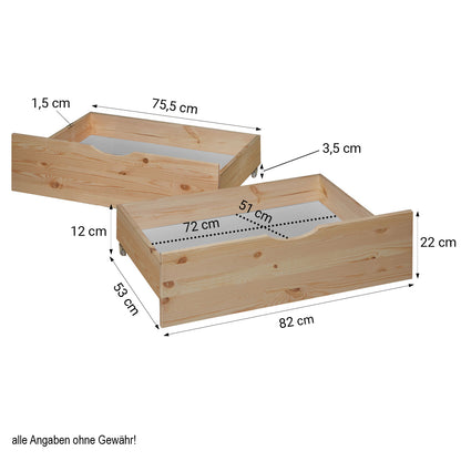 Bettkasten 2er Set Holz Aufbewahrung mit Rollen Bettschublade Auszug Box Natur