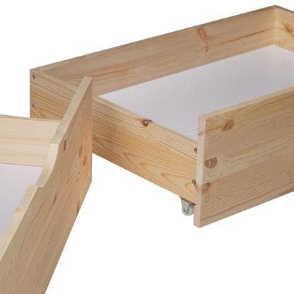 Bettkasten 2er Set Holz Aufbewahrung mit Rollen Bettschublade Auszug Box Natur