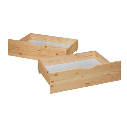 Bettkasten 2er Set Holz Aufbewahrung mit Rollen Bettschublade Auszug Box Natur