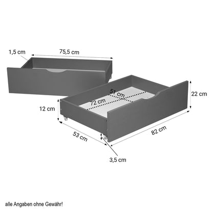 Bettkasten 2er Set Holz Aufbewahrung mit Rollen, Bett Schublade Bettauszug Box Grau