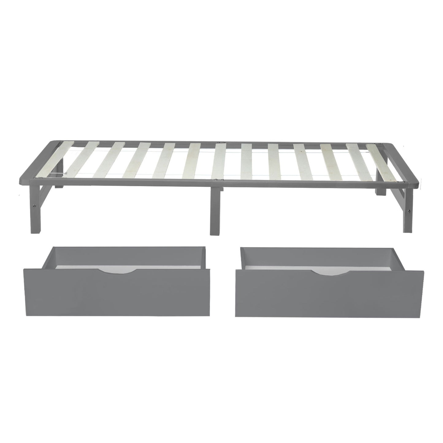 Bettkasten 2er Set Holz Aufbewahrung mit Rollen, Bett Schublade Bettauszug Box Grau