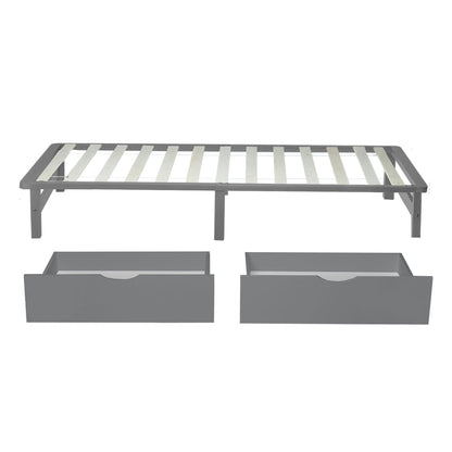 Bettkasten 2er Set Holz Aufbewahrung mit Rollen, Bett Schublade Bettauszug Box Grau