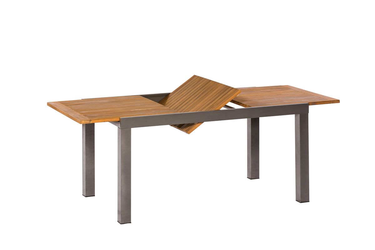 Table à rallonge SANTORIN 150/200x90cm, aluminium graphite + acacia huilé