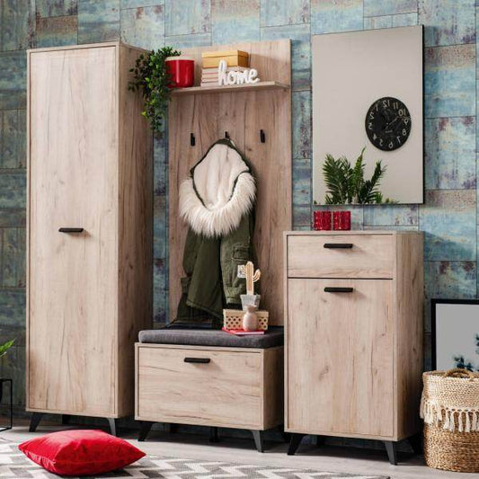 Flurgarderobe Garderoben Set Flurmöbel Modern Komplettset 5-tlg Holz Eiche Grau - Palo24