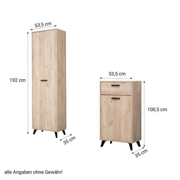 Flurgarderobe Garderoben Set Flurmöbel Modern Komplettset 5-tlg Holz Eiche Grau - Palo24