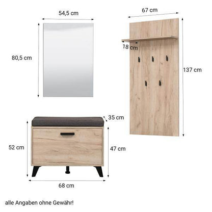 Flurgarderobe Garderoben Set Flurmöbel Modern Komplettset 5-tlg Holz Eiche Grau - Palo24