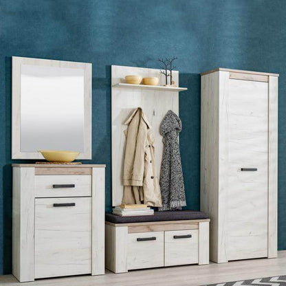 Flurgarderobe Garderoben Set Flurmöbel Komplettset 5-tlg Holz Eiche Weiss Grau Vintage - Palo24