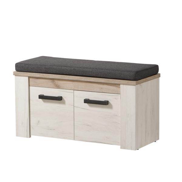Flurgarderobe Garderoben Set Flurmöbel Komplettset 5-tlg Holz Eiche Weiss Grau Vintage - Palo24