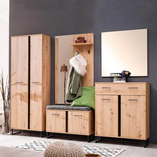 Garderobe Flurgarderobe Set Flurmöbel Industrial Style Komplettset 5-tlg Holz Eiche - Palo24