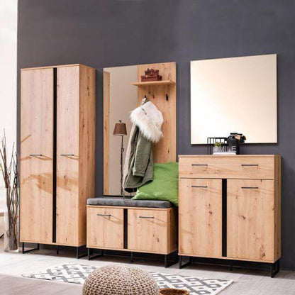 Garderobe Flurgarderobe Set Flurmöbel Industrial Style Komplettset 5-tlg Holz Eiche - Palo24