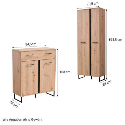 Garderobe Flurgarderobe Set Flurmöbel Industrial Style Komplettset 5-tlg Holz Eiche - Palo24