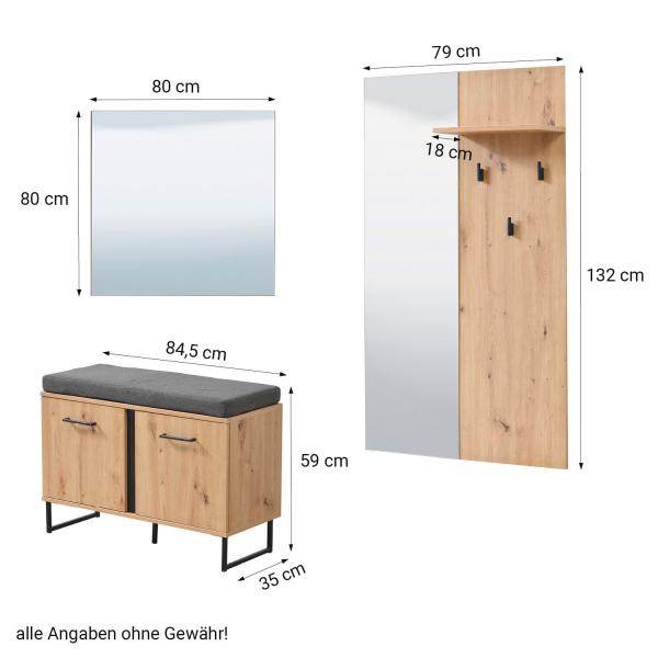 Garderobe Flurgarderobe Set Flurmöbel Industrial Style Komplettset 5-tlg Holz Eiche - Palo24