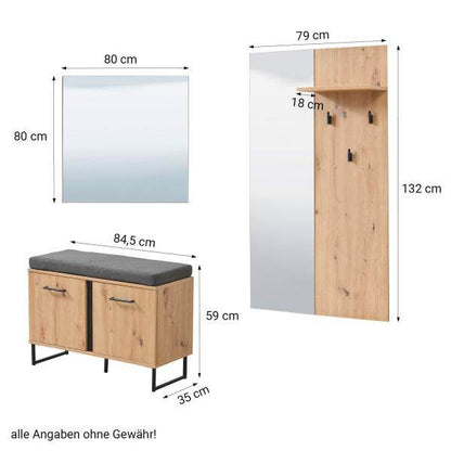 Garderobe Flurgarderobe Set Flurmöbel Industrial Style Komplettset 5-tlg Holz Eiche - Palo24