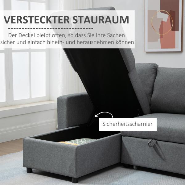 Ecksofa mit Schlaffunktion mit Bettkasten Hellgrau - Palo24