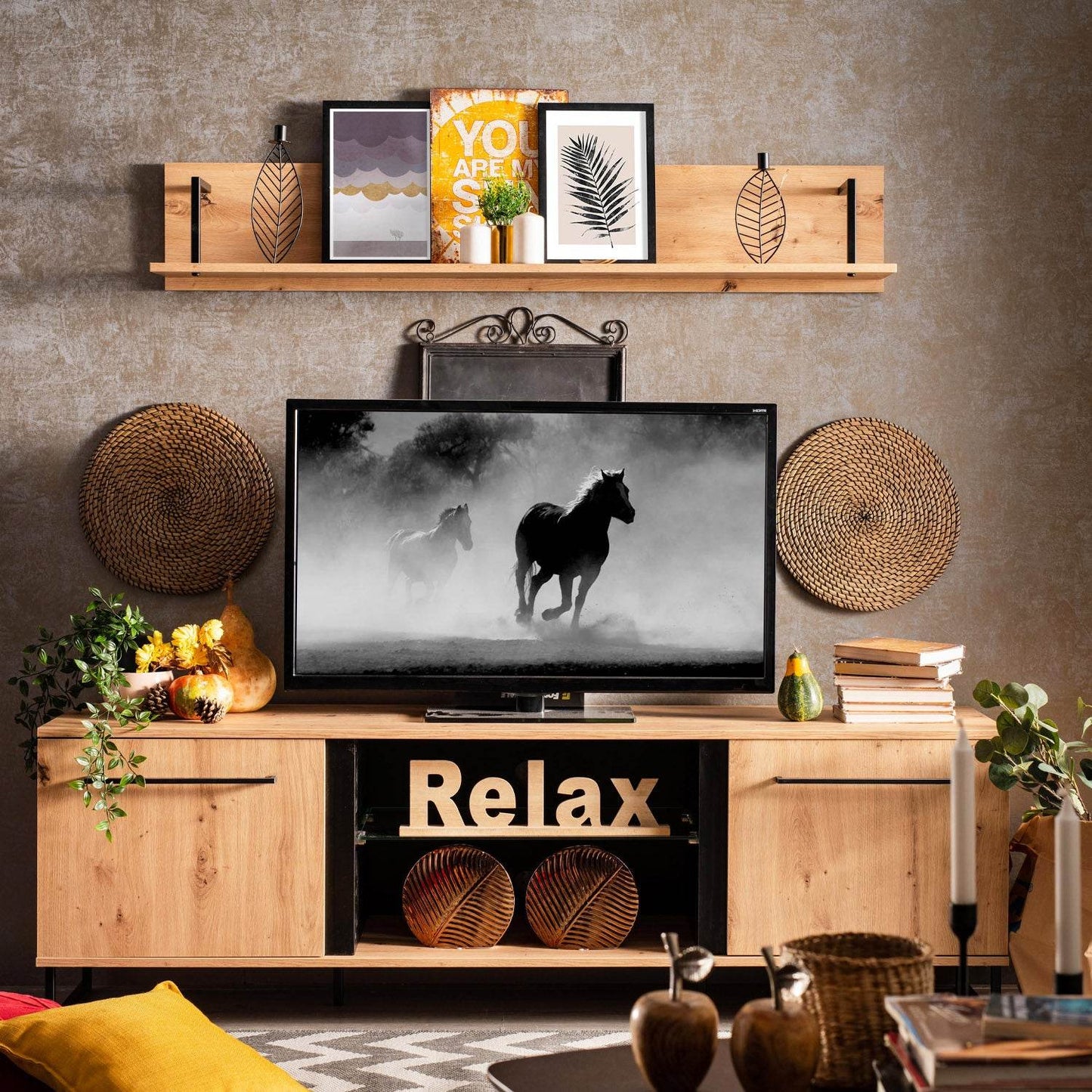 Wohnwand Schrankwand Anbauwand Eiche Holz Industrial Style - Palo24