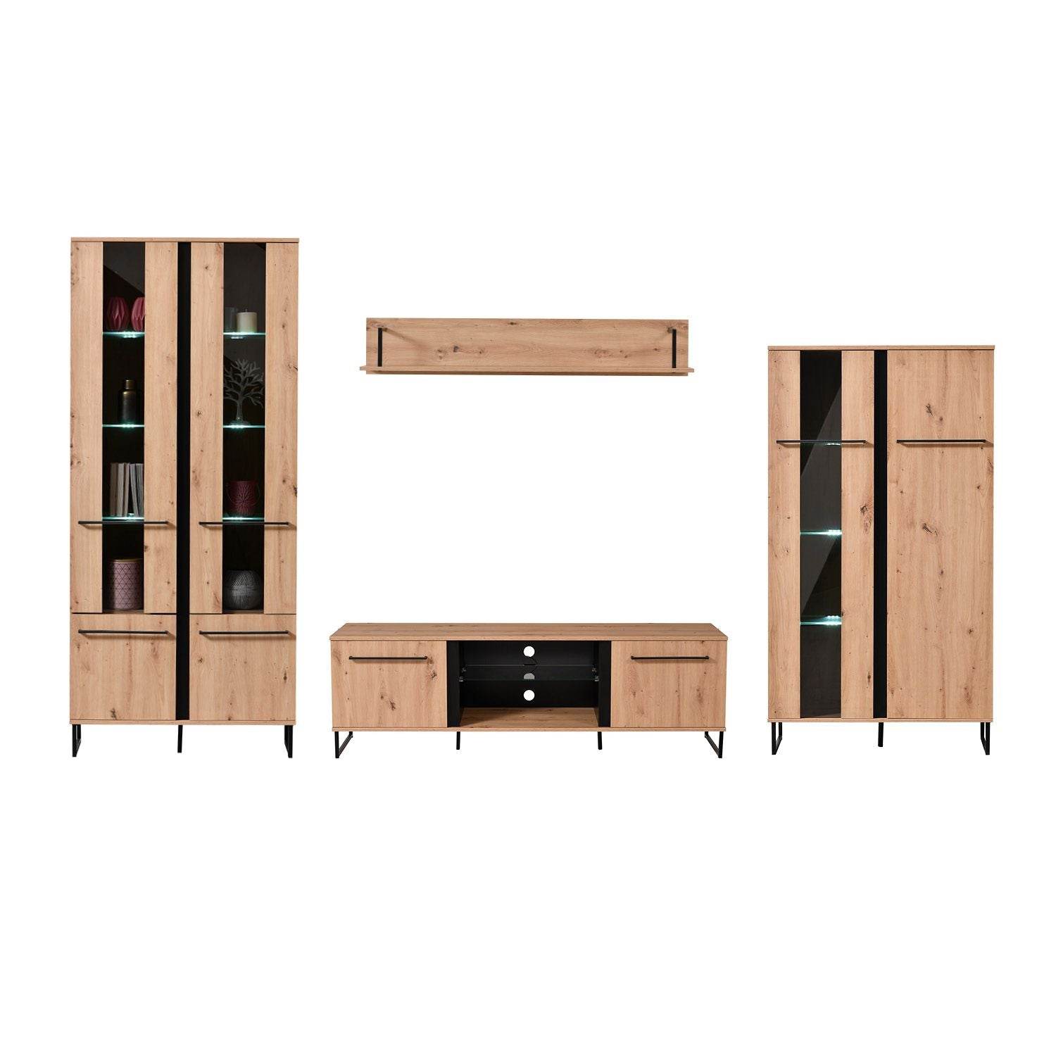 Wohnwand Schrankwand Anbauwand Eiche Holz Industrial Style - Palo24