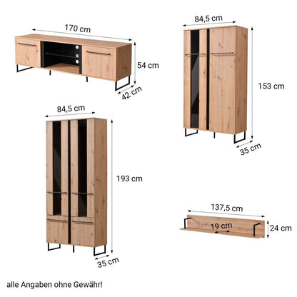 Wohnwand Schrankwand Anbauwand Eiche Holz Industrial Style - Palo24