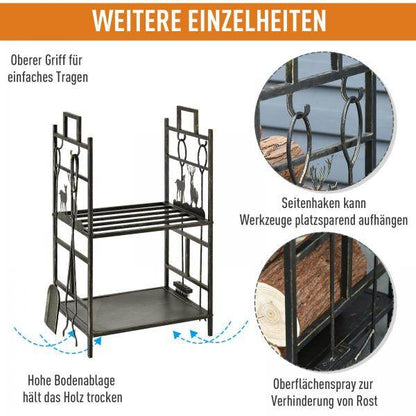 Kaminholzständer Kaminbesteck Brennholzregal Feuerholzablage Kaminwerkzeug Eisen Gold - Palo24