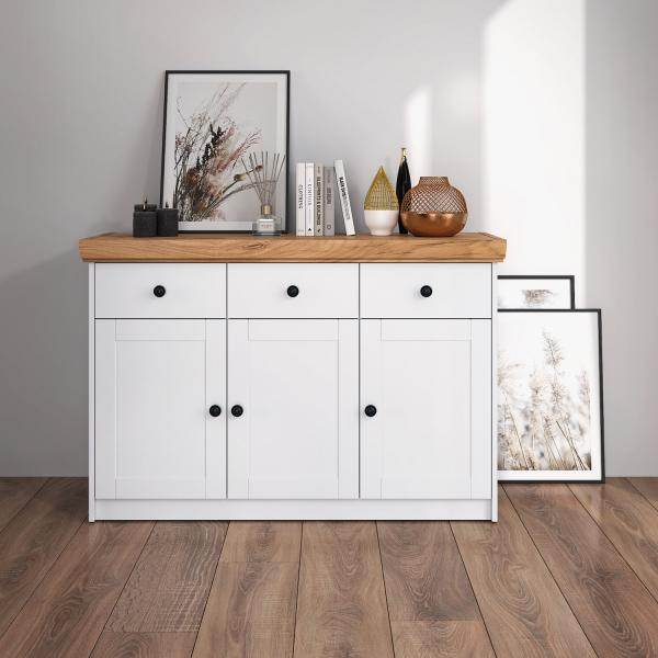 Kommode Sideboard Holz Eiche Weiss Massiv Highboard Anrichte - Palo24
