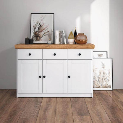 Kommode Sideboard Holz Eiche Weiss Massiv Highboard Anrichte - Palo24