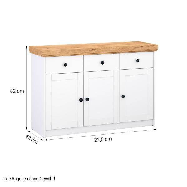 Kommode Sideboard Holz Eiche Weiss Massiv Highboard Anrichte - Palo24