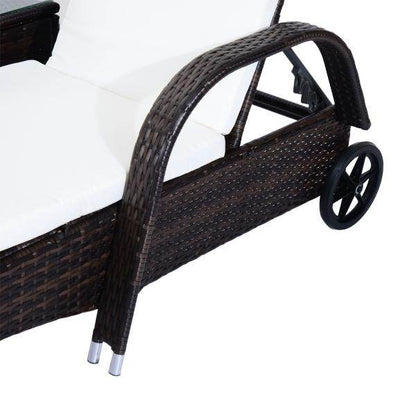 Sonnenliege Tisch 3er Set Gartenmöbel Polyrattan Braun - Palo24