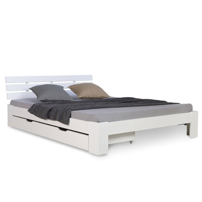 Holzbett 140x200 cm Weiss | Doppelbett mit Bettkasten | mit Lattenrost | massiv | Kind Jugend Gast