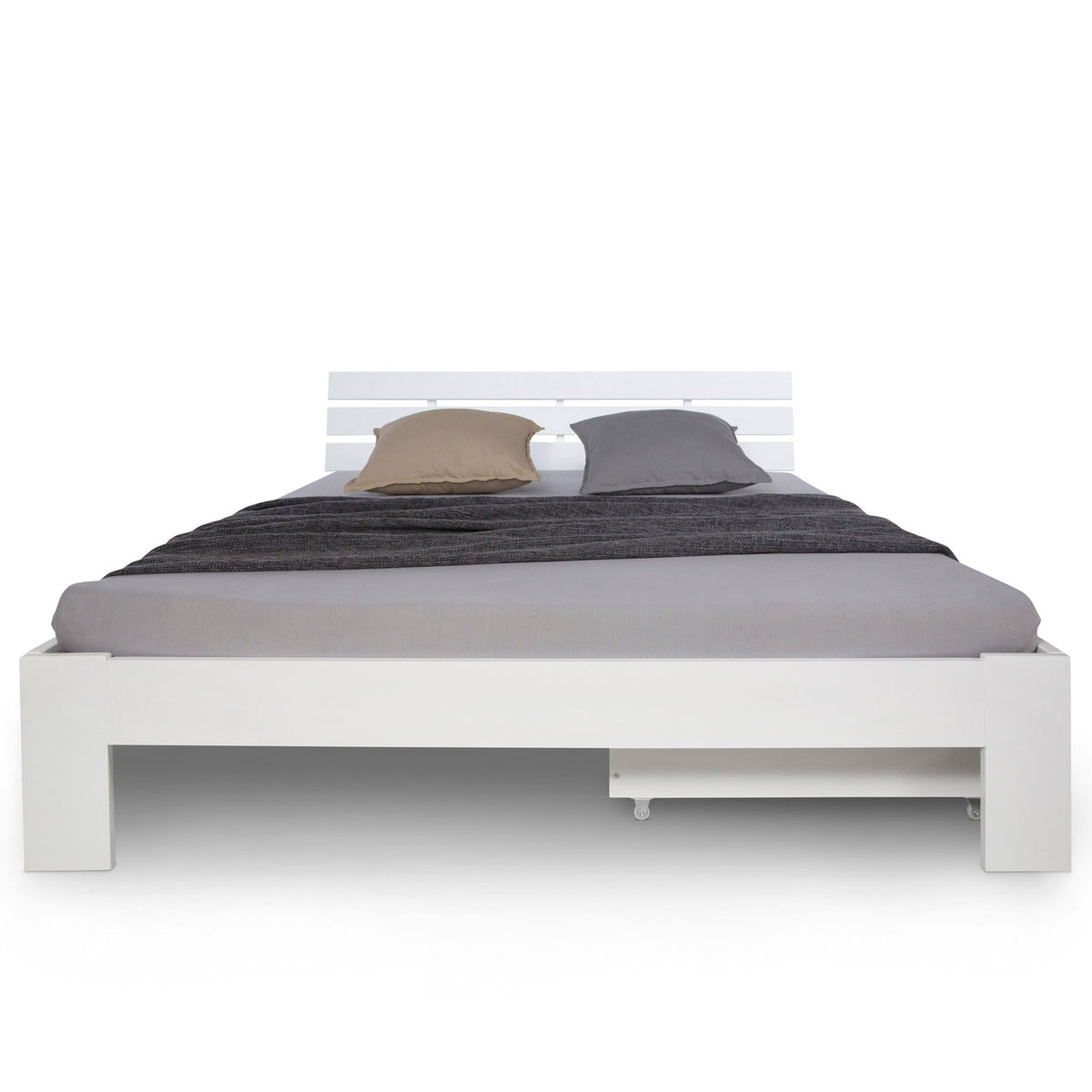Holzbett 140x200 cm Weiss | Doppelbett mit Bettkasten | mit Lattenrost | massiv | Kind Jugend Gast