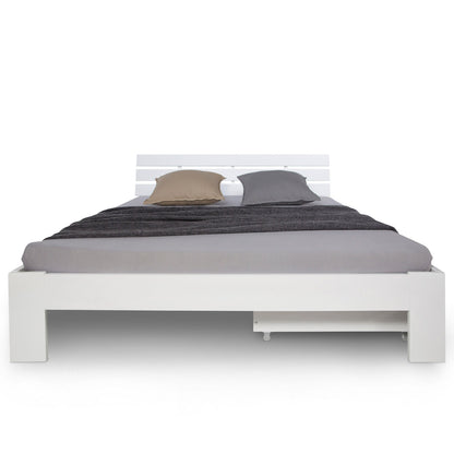 Holzbett 140x200 cm Weiss | Doppelbett mit Bettkasten | mit Lattenrost | massiv | Kind Jugend Gast
