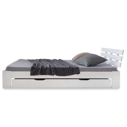 Holzbett 140x200 cm Weiss | Doppelbett mit Bettkasten | mit Lattenrost | massiv | Kind Jugend Gast