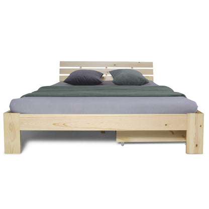Holzbett 140x200 cm Natur | Doppelbett mit Bettkasten | mit Lattenrost | massiv | Kind Jugend Gast