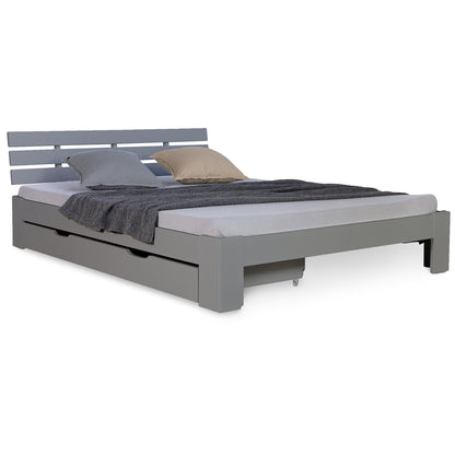 Holzbett 140x200 cm Grau | Doppelbett mit Bettkasten | mit Lattenrost | massiv | Kind Jugend Gast