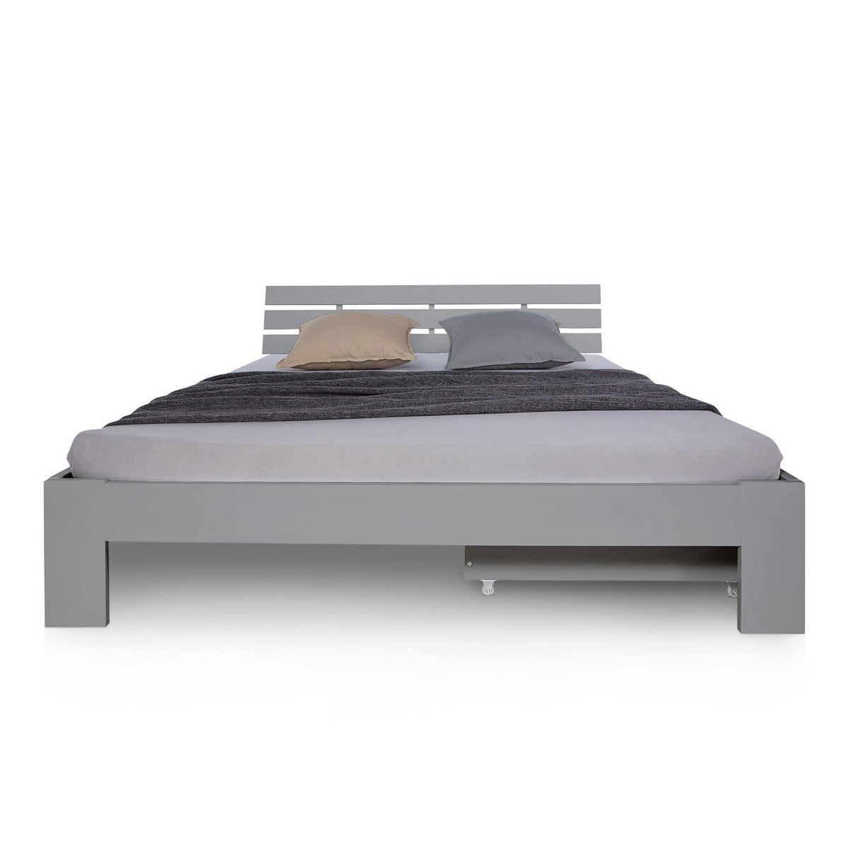 Holzbett 140x200 cm Grau | Doppelbett mit Bettkasten | mit Lattenrost | massiv | Kind Jugend Gast