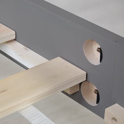 Holzbett 140x200 cm Grau | Doppelbett mit Bettkasten | mit Lattenrost | massiv | Kind Jugend Gast