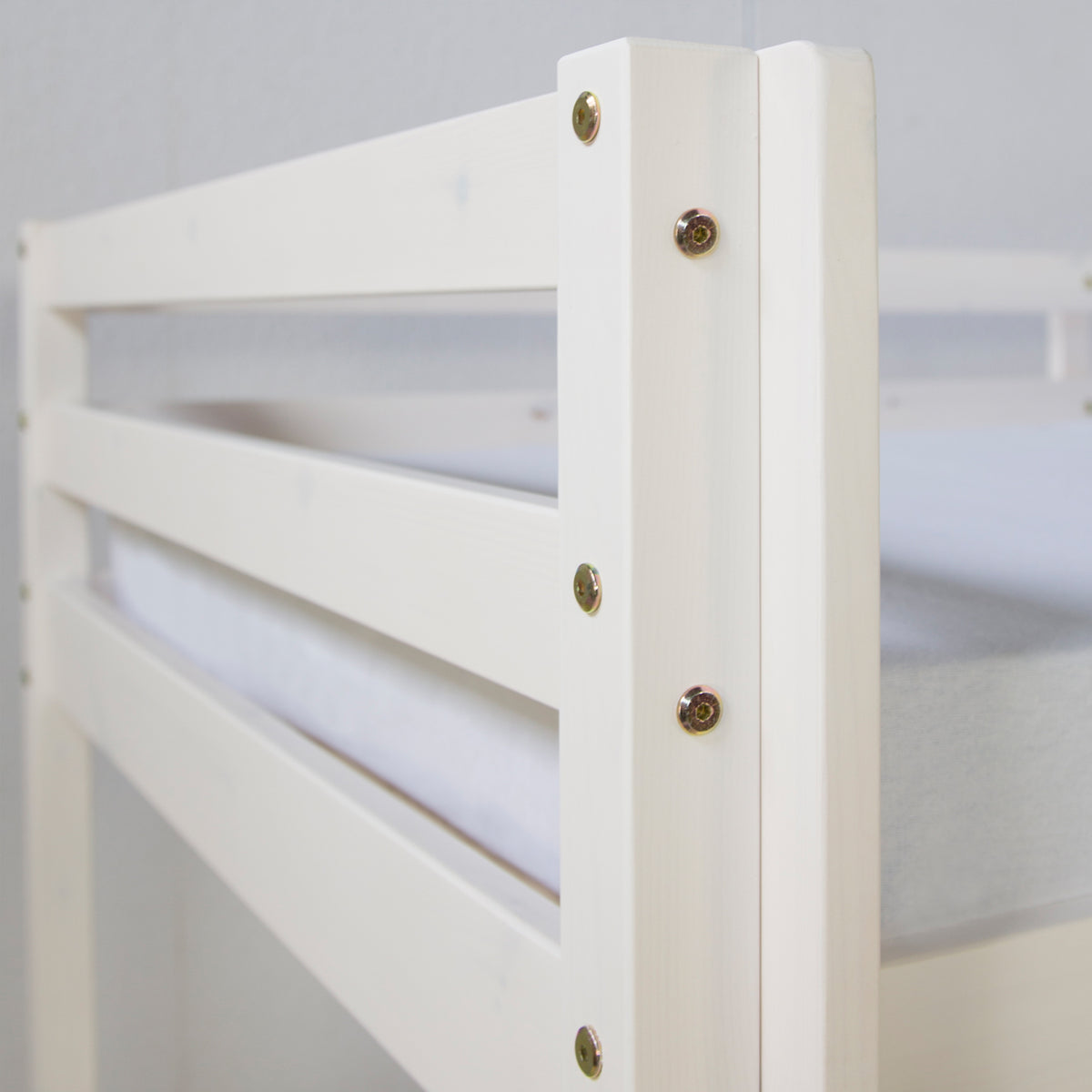 Hochbett mit Matratze Lattenrost 90x200 cm Kinderbett Weiss Massiv Stockbett