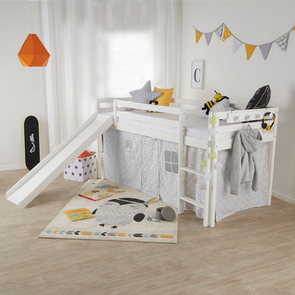 Hochbett Kinder 90x200 cm Weiss Basic | Rutsche | mit Lattenrost | ohne Vorhänge