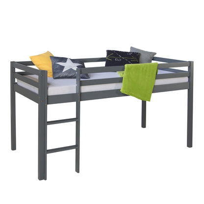 Hochbett Kinder 90x200 cm Grau Basic | mit Lattenrost