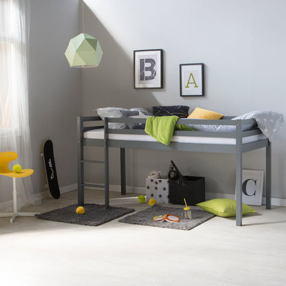 Hochbett Kinder 90x200 cm Grau Basic | mit Lattenrost