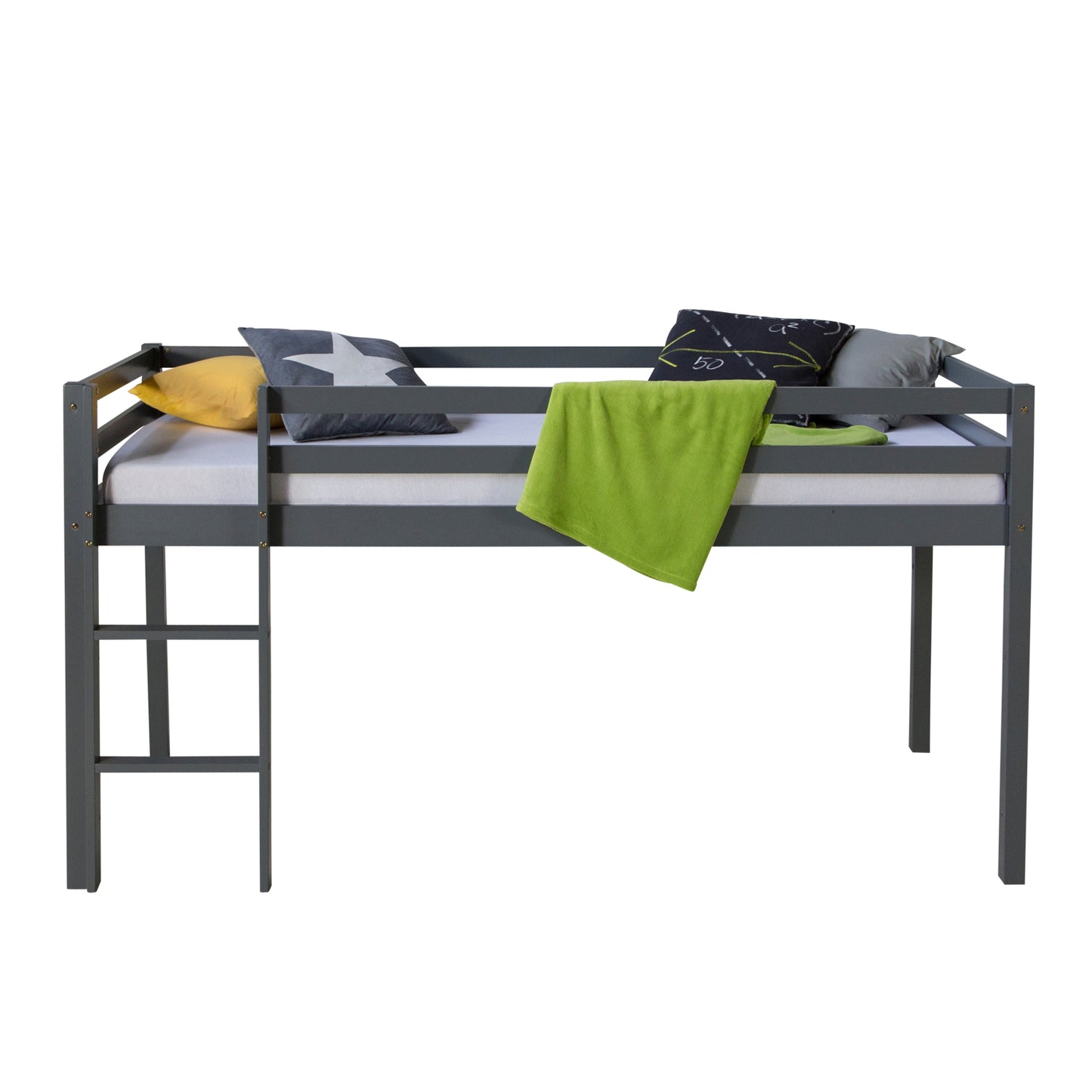 Hochbett Kinder 90x200 cm Grau Basic | mit Lattenrost