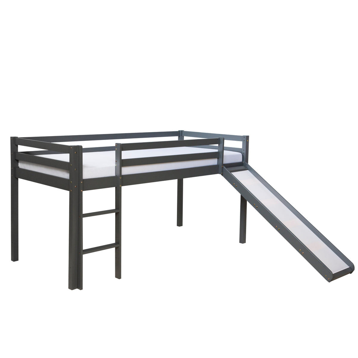 Hochbett Kinder 90x200 cm Grau Basic | Rutsche | mit Lattenrost