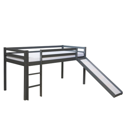 Hochbett Kinder 90x200 cm Grau Basic | Rutsche | mit Lattenrost