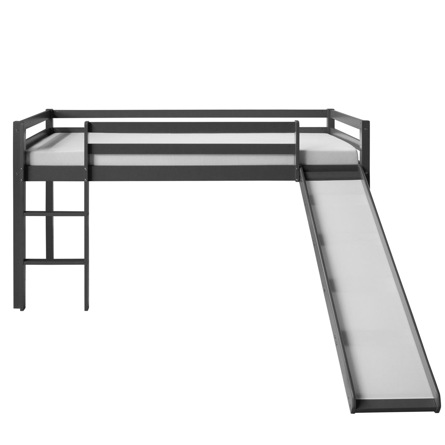 Hochbett Kinder 90x200 cm Grau Basic | Rutsche | mit Lattenrost
