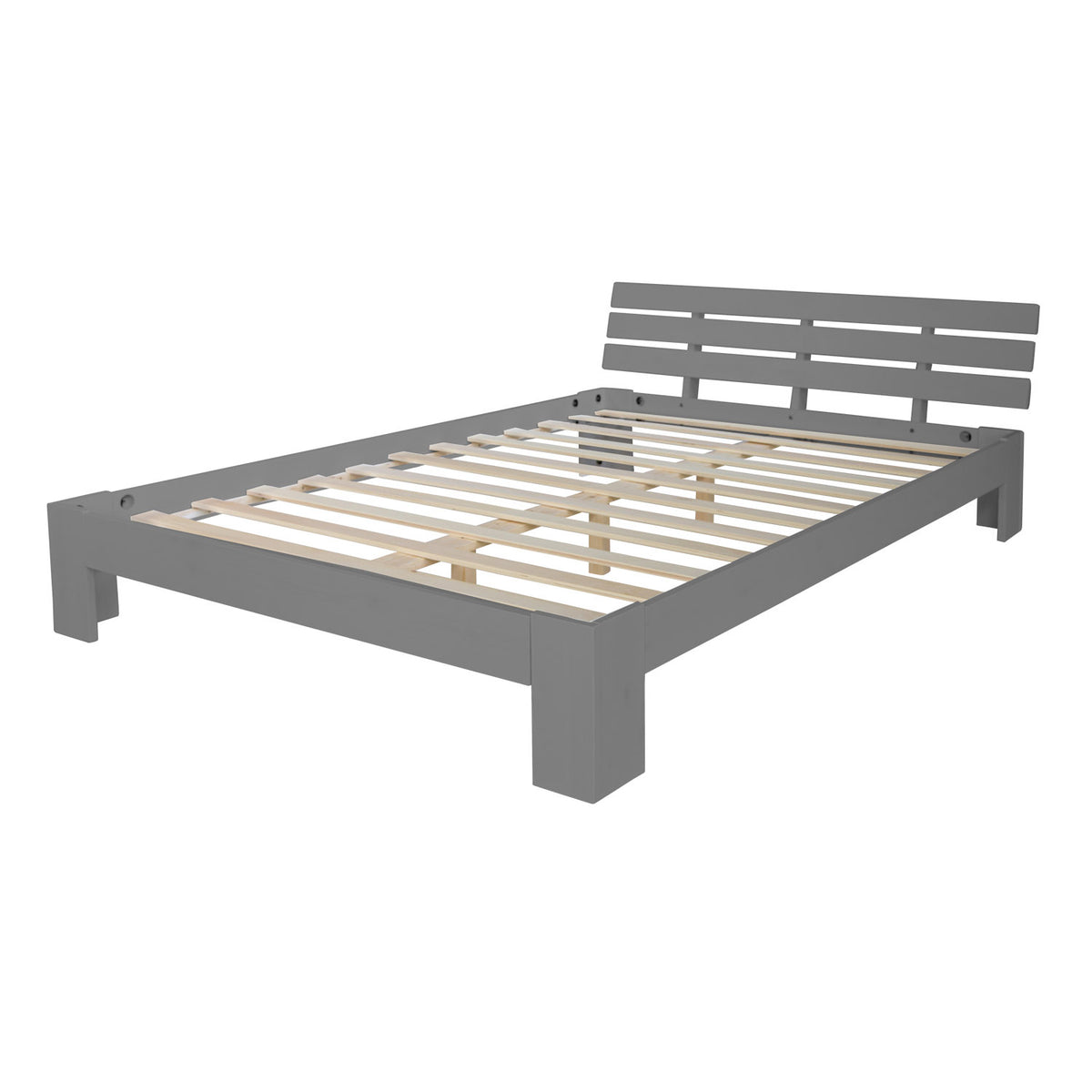 Holzbett mit Matratze und Lattenrost 140x200 Grau