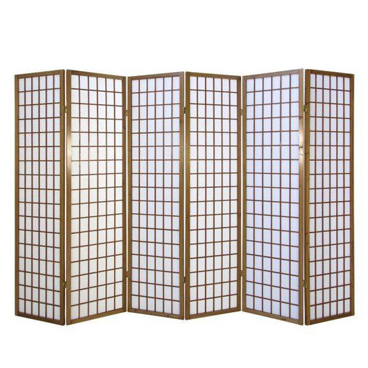 6 fach Holz Paravent Raumteiler Shoji braun - Palo24