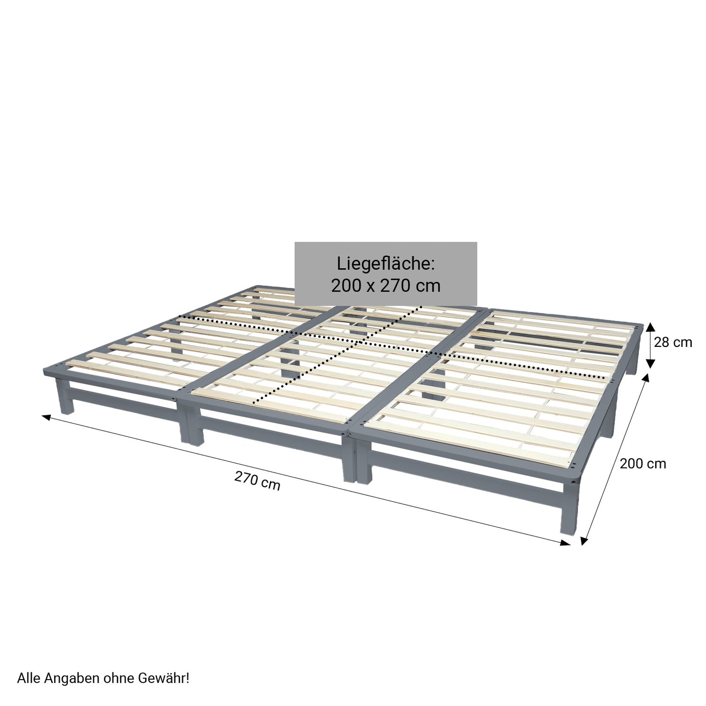 Familienbett 270x200 cm Grau | Maxi Palettenbett XXL | mit Lattenrost | Holz | auch einzeln stellbar