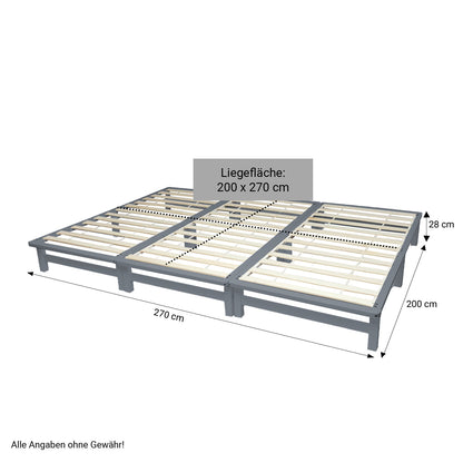 Familienbett 270x200 cm Grau | Maxi Palettenbett XXL | mit Lattenrost | Holz | auch einzeln stellbar